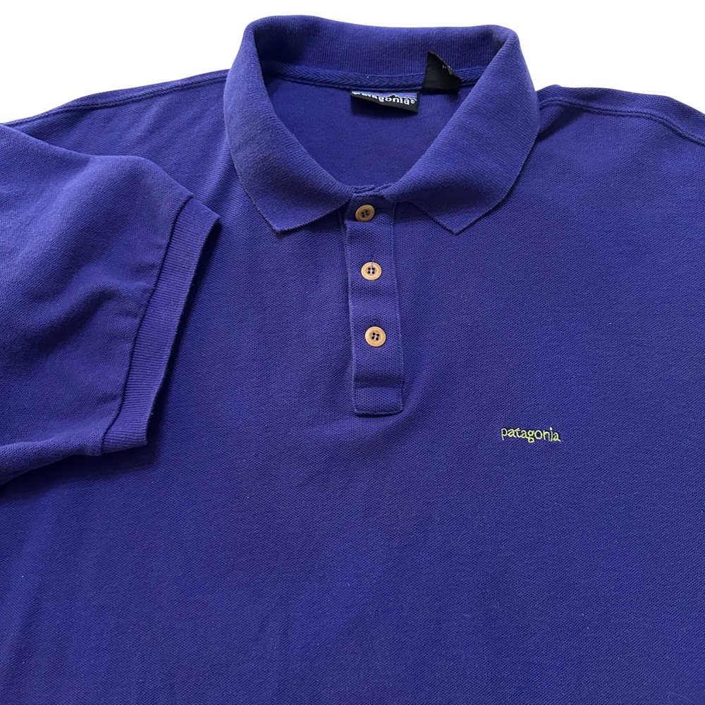 VTG Patagonia Mens Polo Shirt SS XL Purple Embroidered Logo Preppy Golf Retro HK
